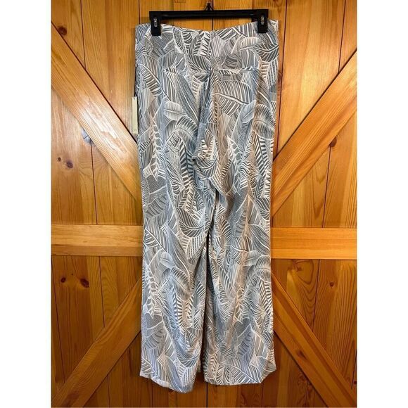 Ecru Gray White Palm Leaf Floral Silk Wide Leg Pants Size 8 nwt (4711) - Picture 4 of 8